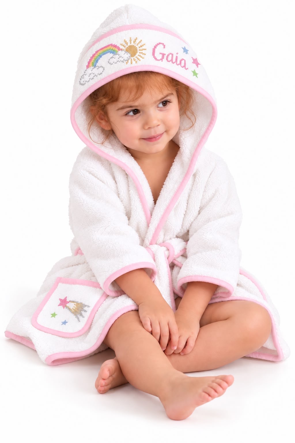 Soft terry hooded bathrobe