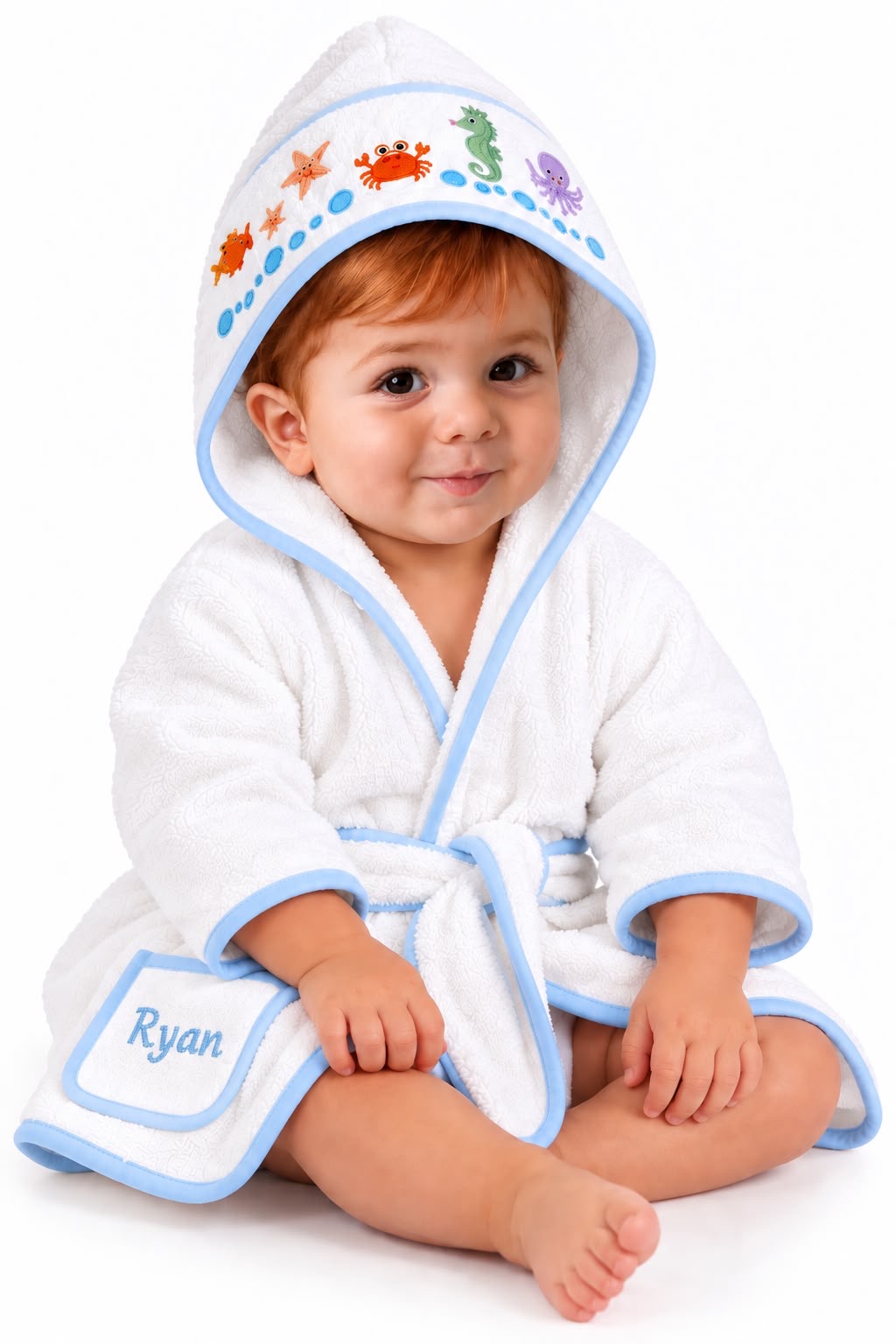 Soft terry hooded bathrobe